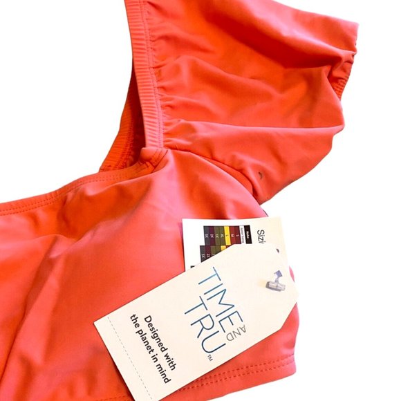 TIME & TRU Womens Plus 3X 24W-26W Peach Glow Halter Puff Sleeve Bikini TOP NWT - Picture 4 of 8